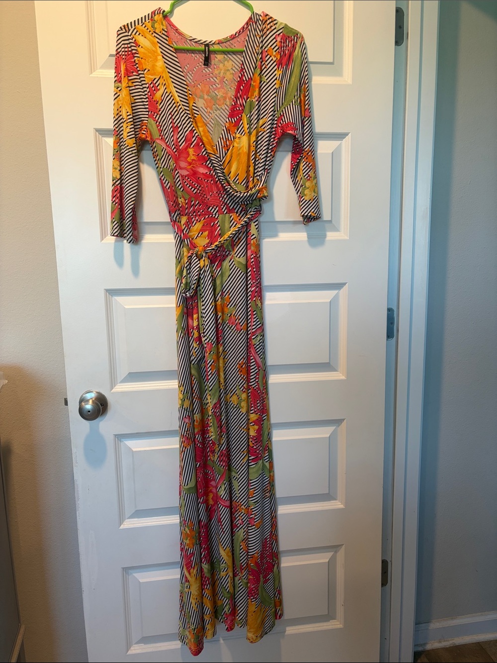 Floral Stripe Maxi Dress in Yellow and Pink